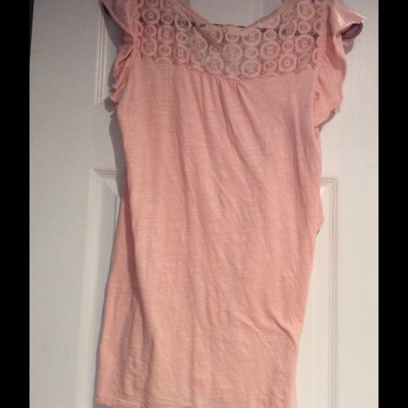 Peach Lacey Cap Sleeve Shirt - Picture 2 of 3