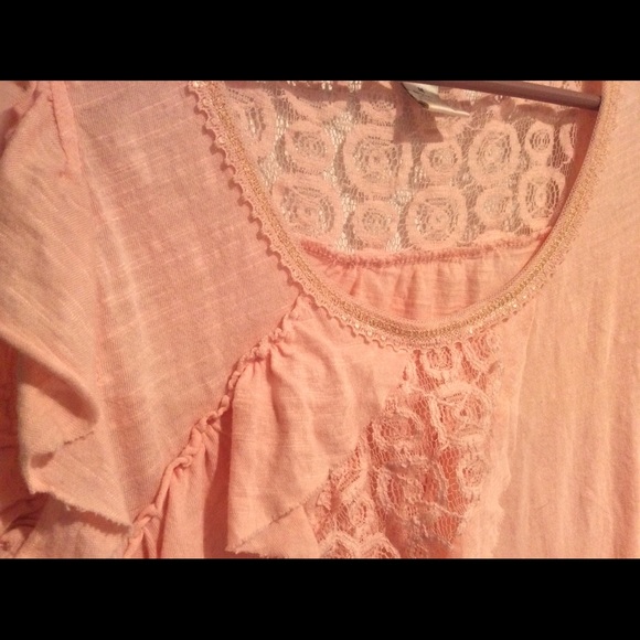 Peach Lacey Cap Sleeve Shirt - Picture 3 of 3