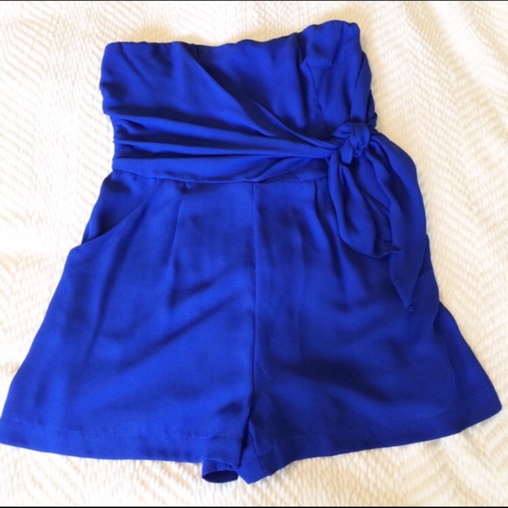 Strapless Blue Romper from Express