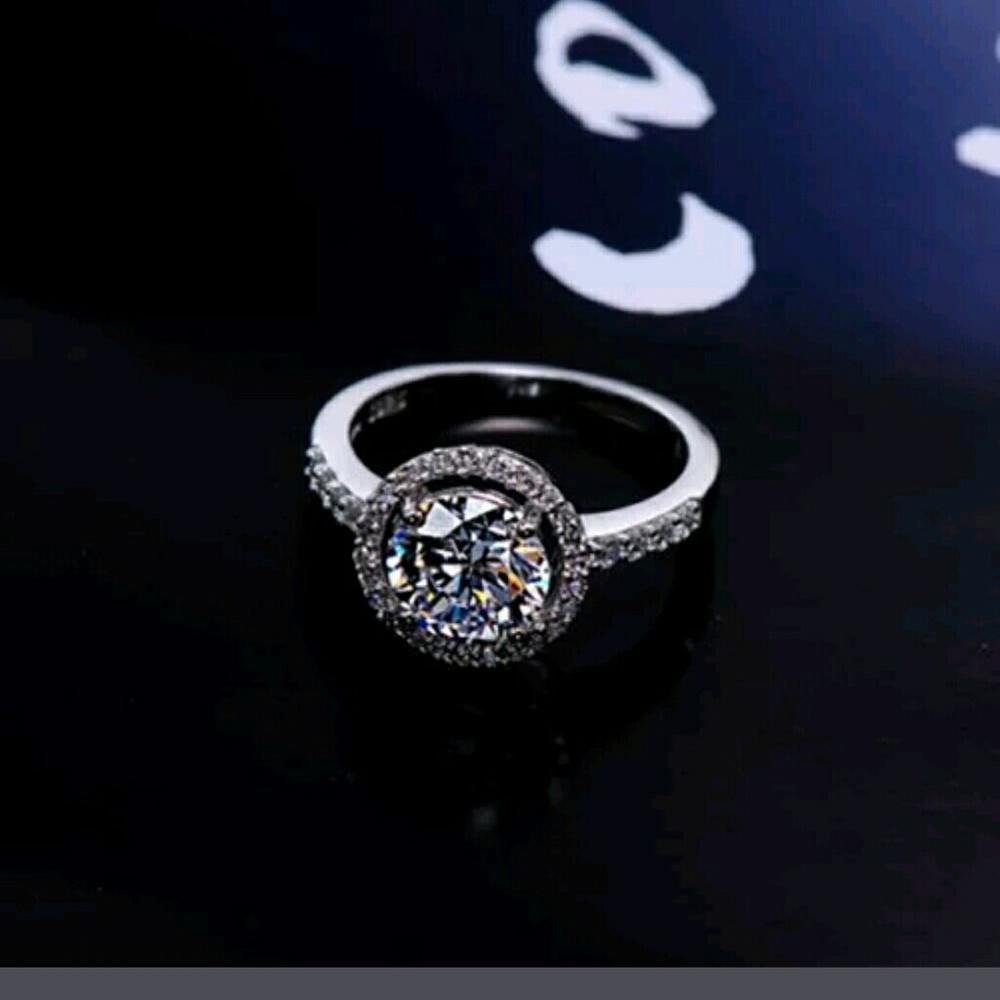 Sterling Silver Halo Engagement Ring/Right Hand Ring - Picture 3 of 8