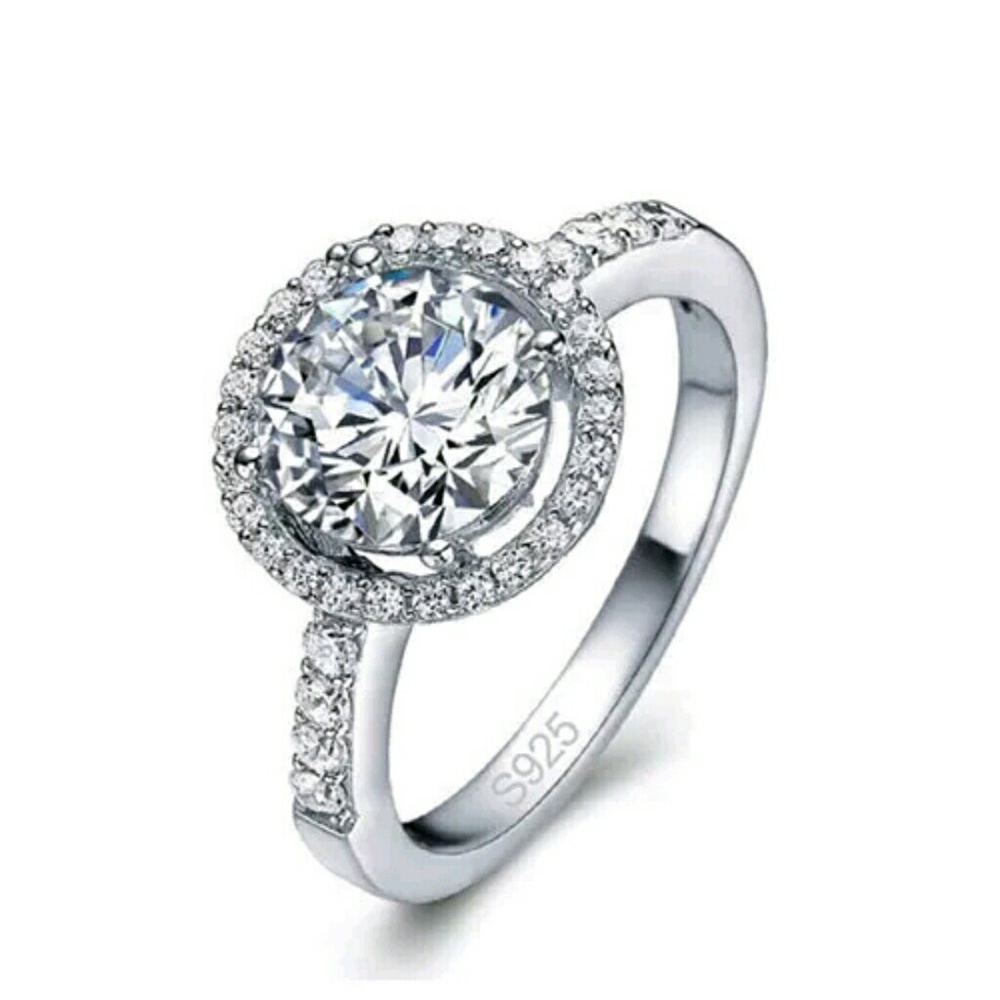 Sterling Silver Halo Engagement Ring/Right Hand Ring - Picture 4 of 8