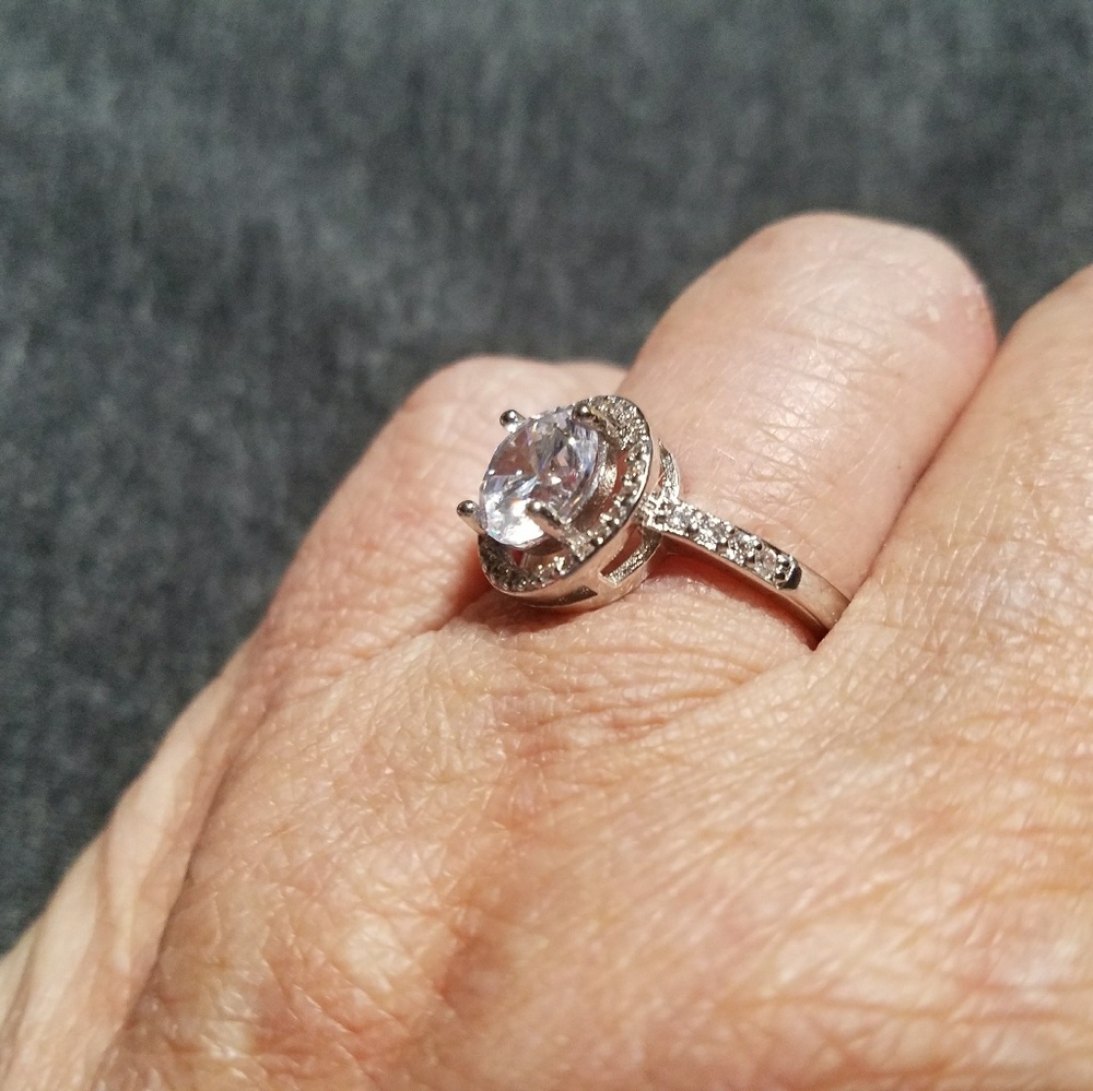 Sterling Silver Halo Engagement Ring/Right Hand Ring - Picture 8 of 8