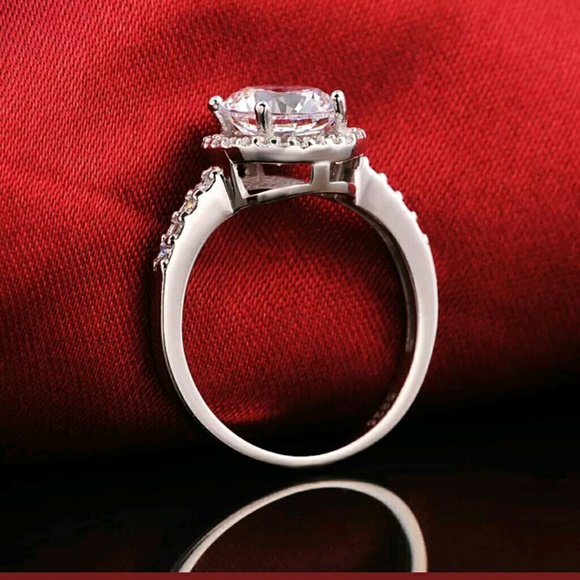 Sterling Silver Halo Engagement Ring/Right Hand Ring - Picture 2 of 8