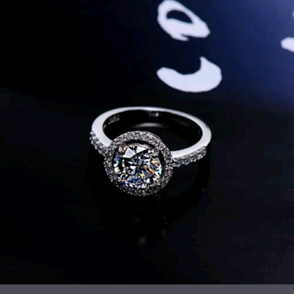 Sterling Silver Halo Engagement Ring/Right Hand Ring - Picture 3 of 8