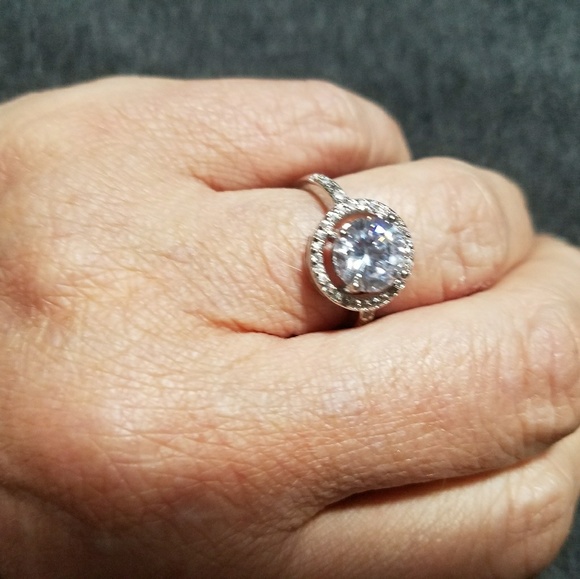 Sterling Silver Halo Engagement Ring/Right Hand Ring - Picture 5 of 8