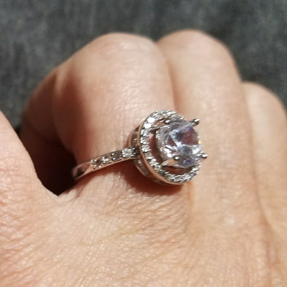 Sterling Silver Halo Engagement Ring/Right Hand Ring - Picture 7 of 8