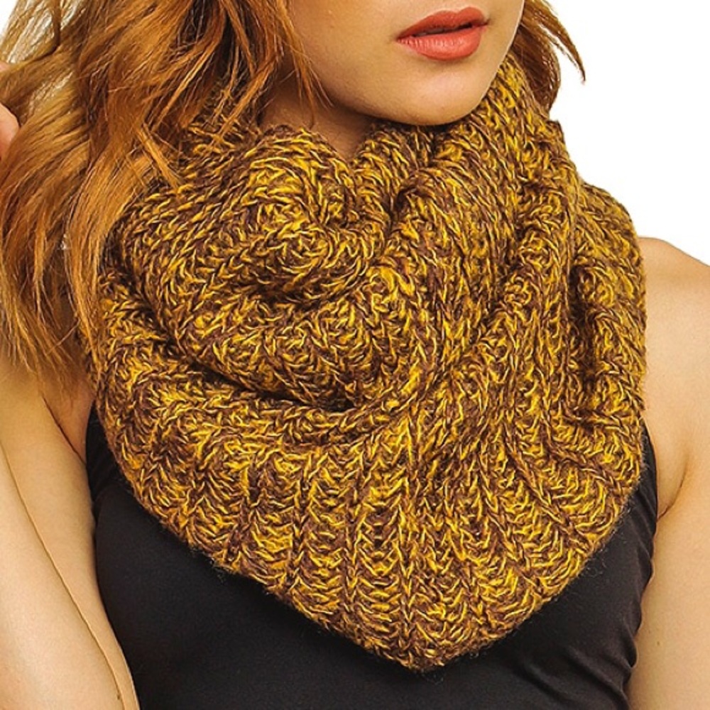 Two Tone Fuzzy Infinity Scarf in Mustard