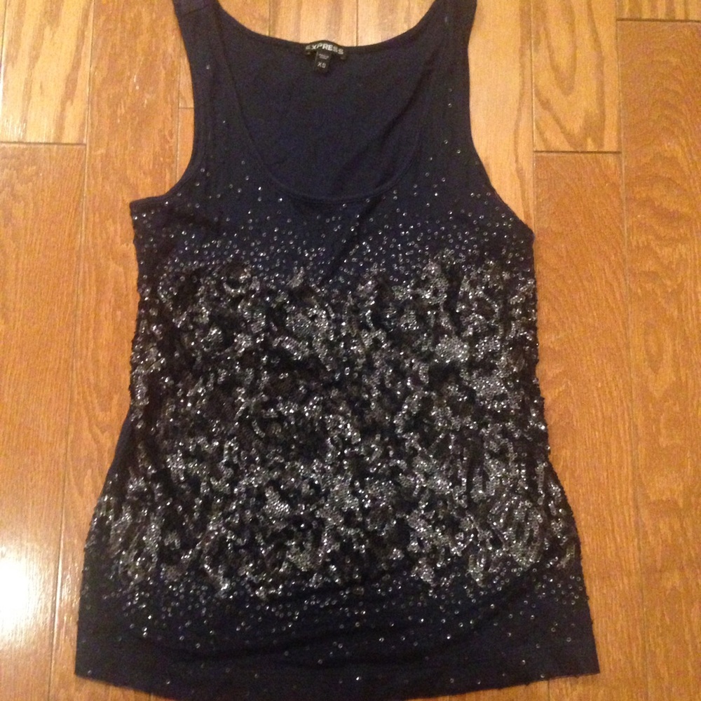 Express Navy Blue Sequin Top