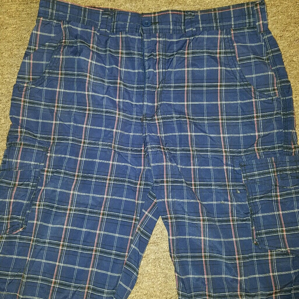 Blue plaid cargo shorts