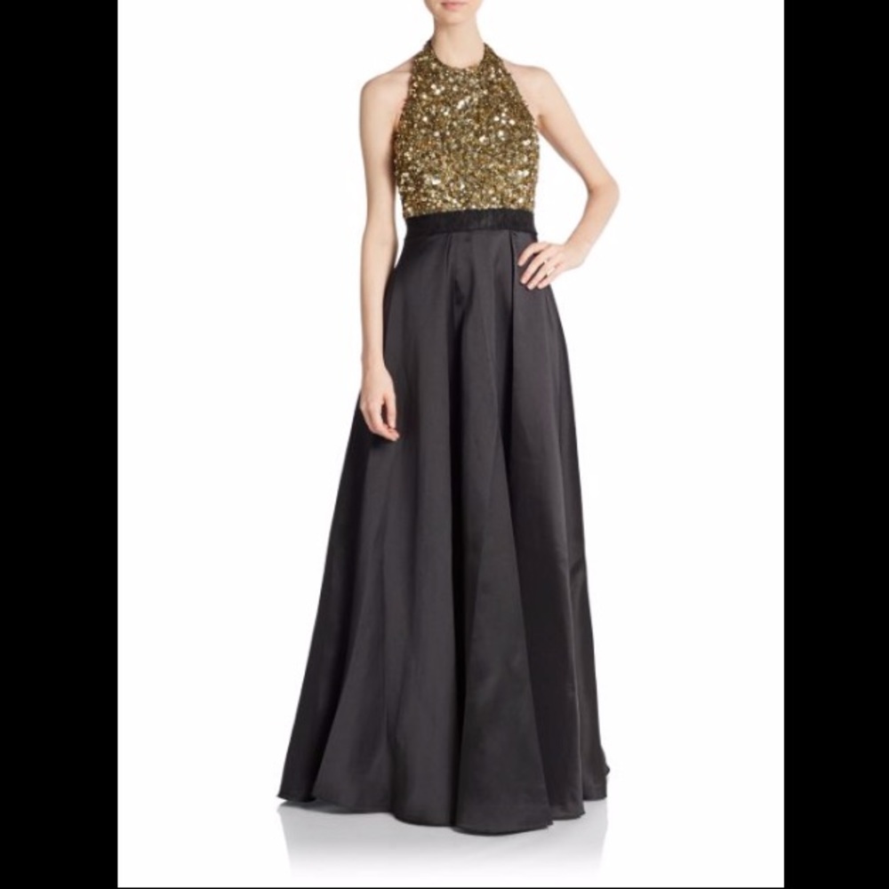 Badgley Mischka Sequined- Bodice Halter Gown NWT