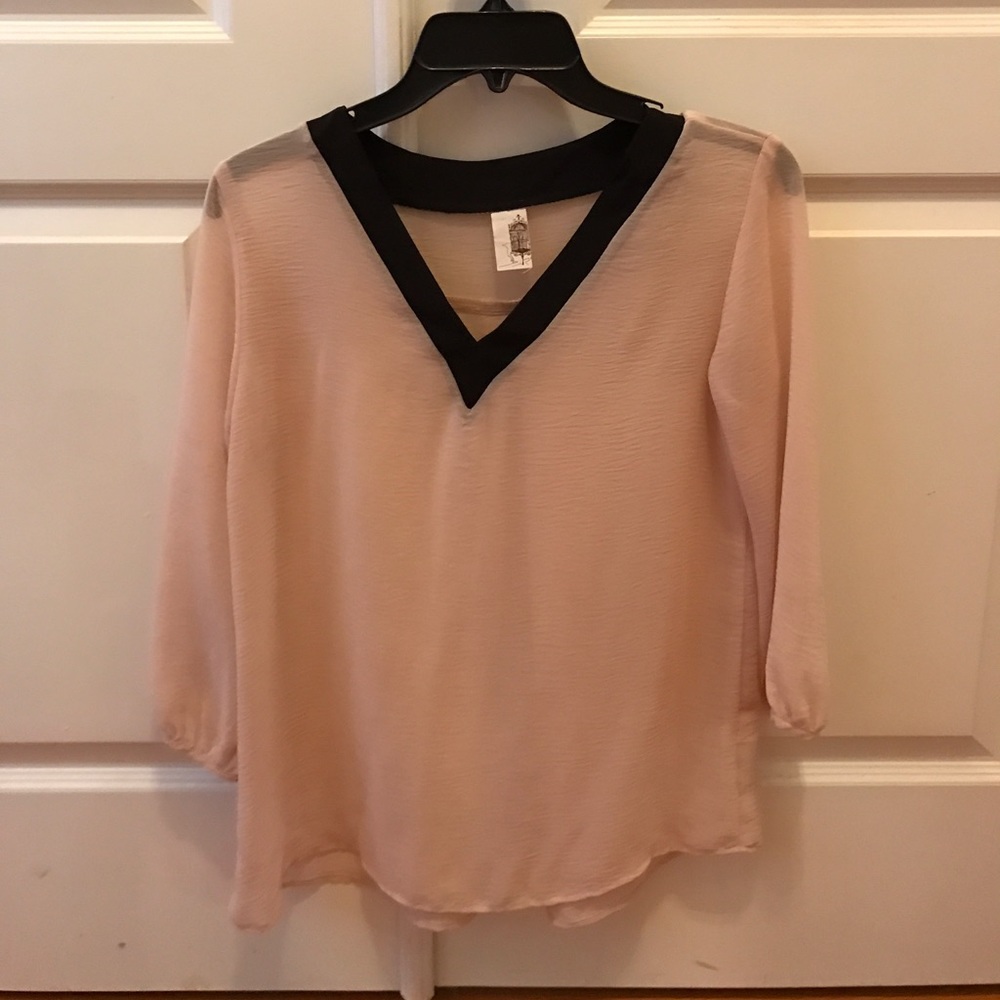 Dusty rose and navy sheer top