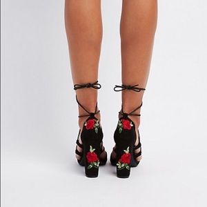 Rose embroidered heel