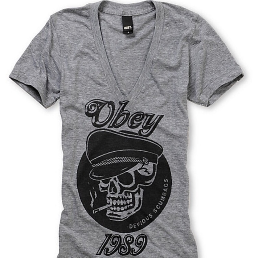 Obey Skull V-neck In Gray
