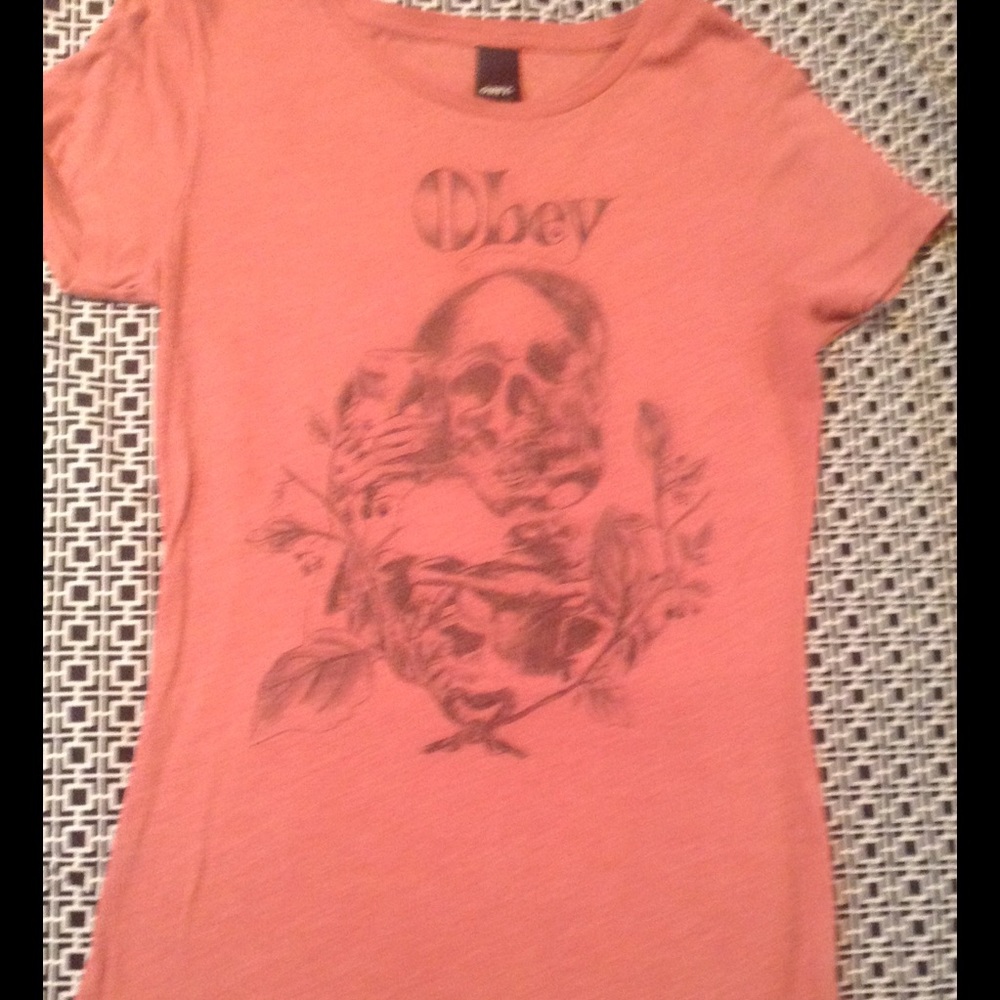 Obey Toasting Skull T-shirt in Peach