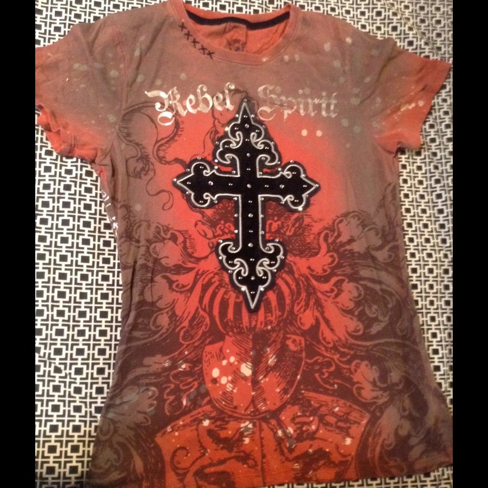 Rebel Spirit Cross Embellished Red T-shirt