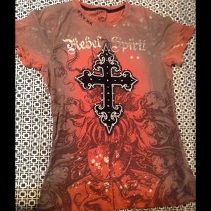 Rebel Spirit Cross Embellished Red T-shirt