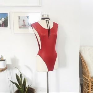 NWT Racy Red Bodysuit with Deep Side Slits