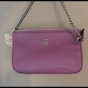 Leather purple coach bag with silver chain handle