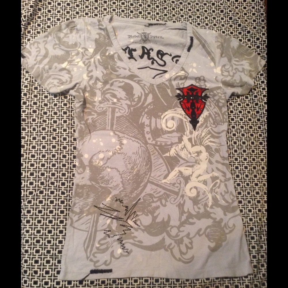 Rebel Spirit Gray V-neck with Cross