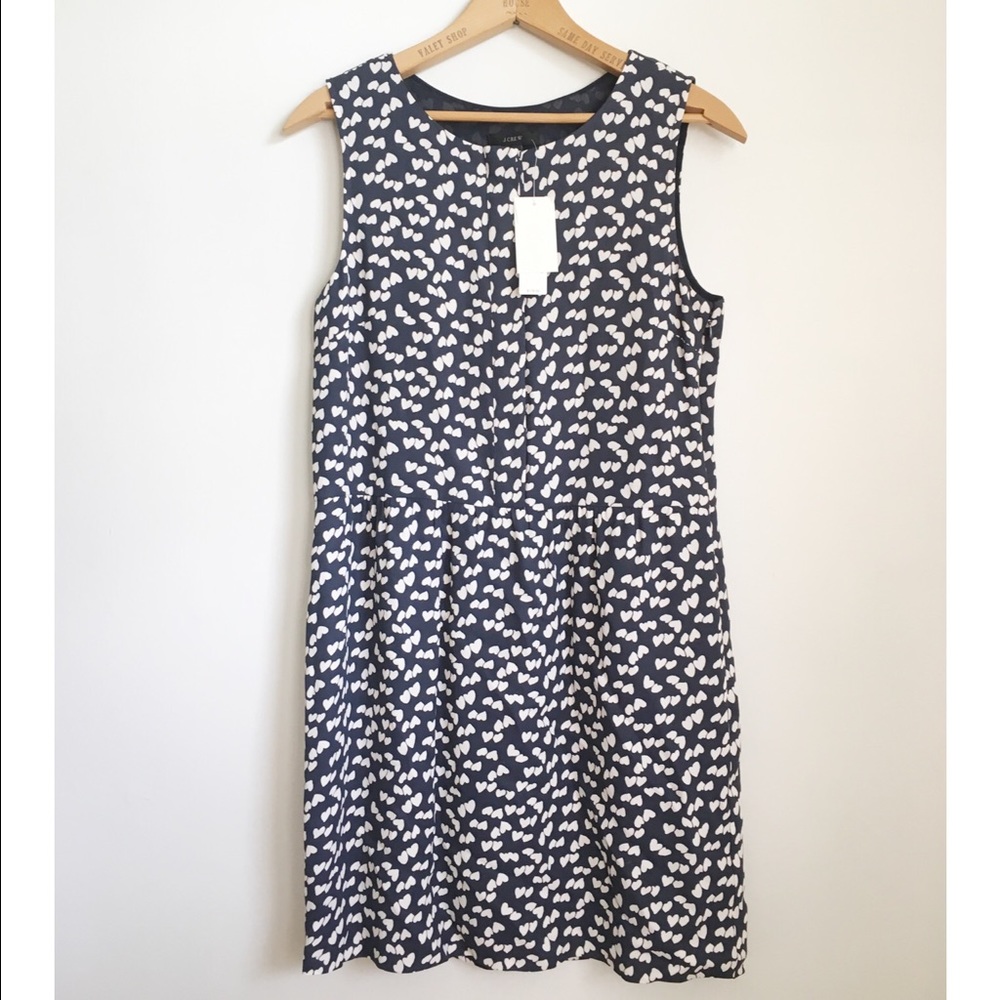 NWT Jcrew heart printed navy and white dress
