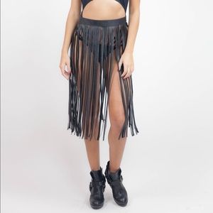Black Leather Fringe Belt Skirt