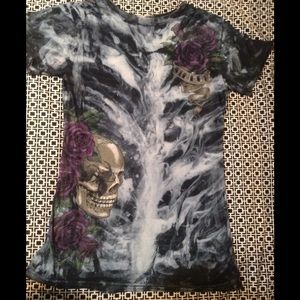 Sinful Black & White Tie-dye Purple Rose and Skull
