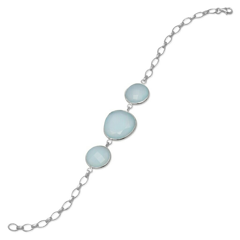 Three Stone Sea Green Chalcedony Bracelet