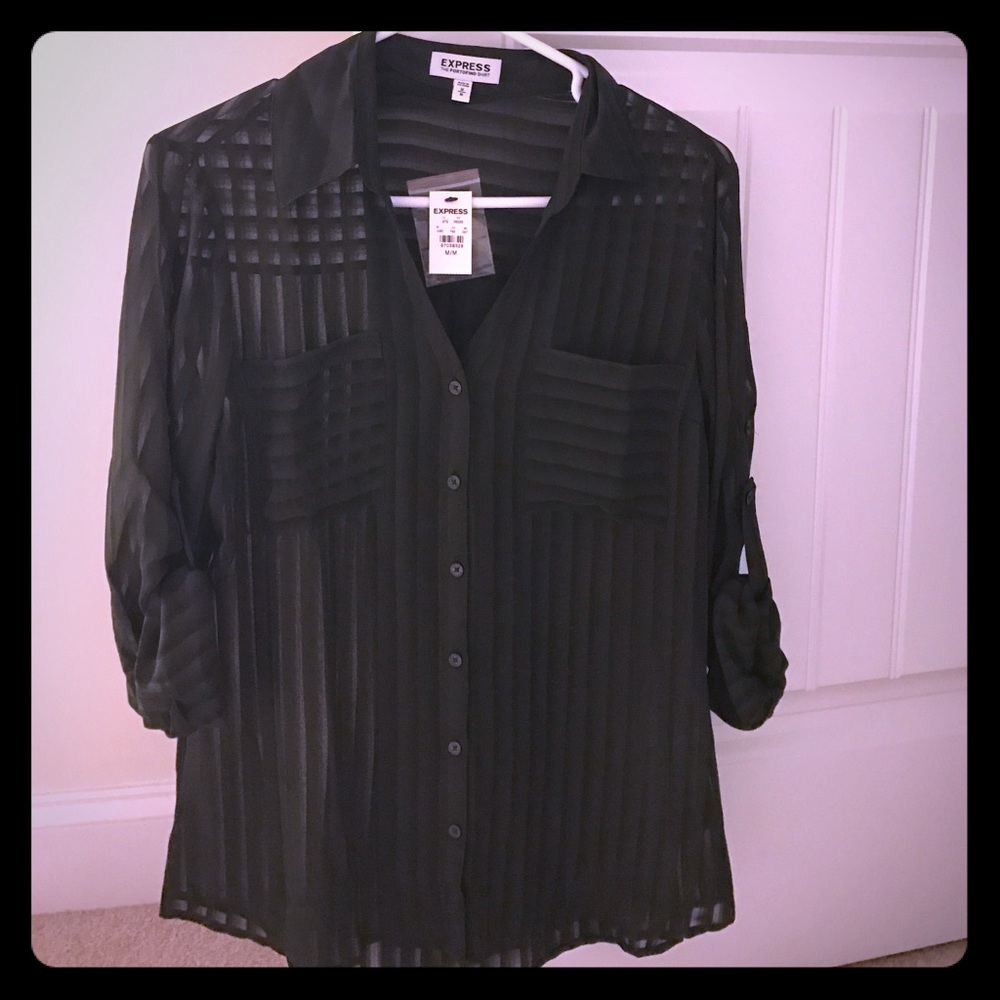 Button down green see-through top