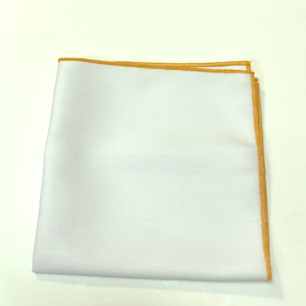 White Pocket Square with Orange Trim Accent