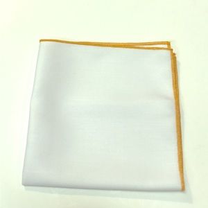 White Pocket Square with Orange Trim Accent