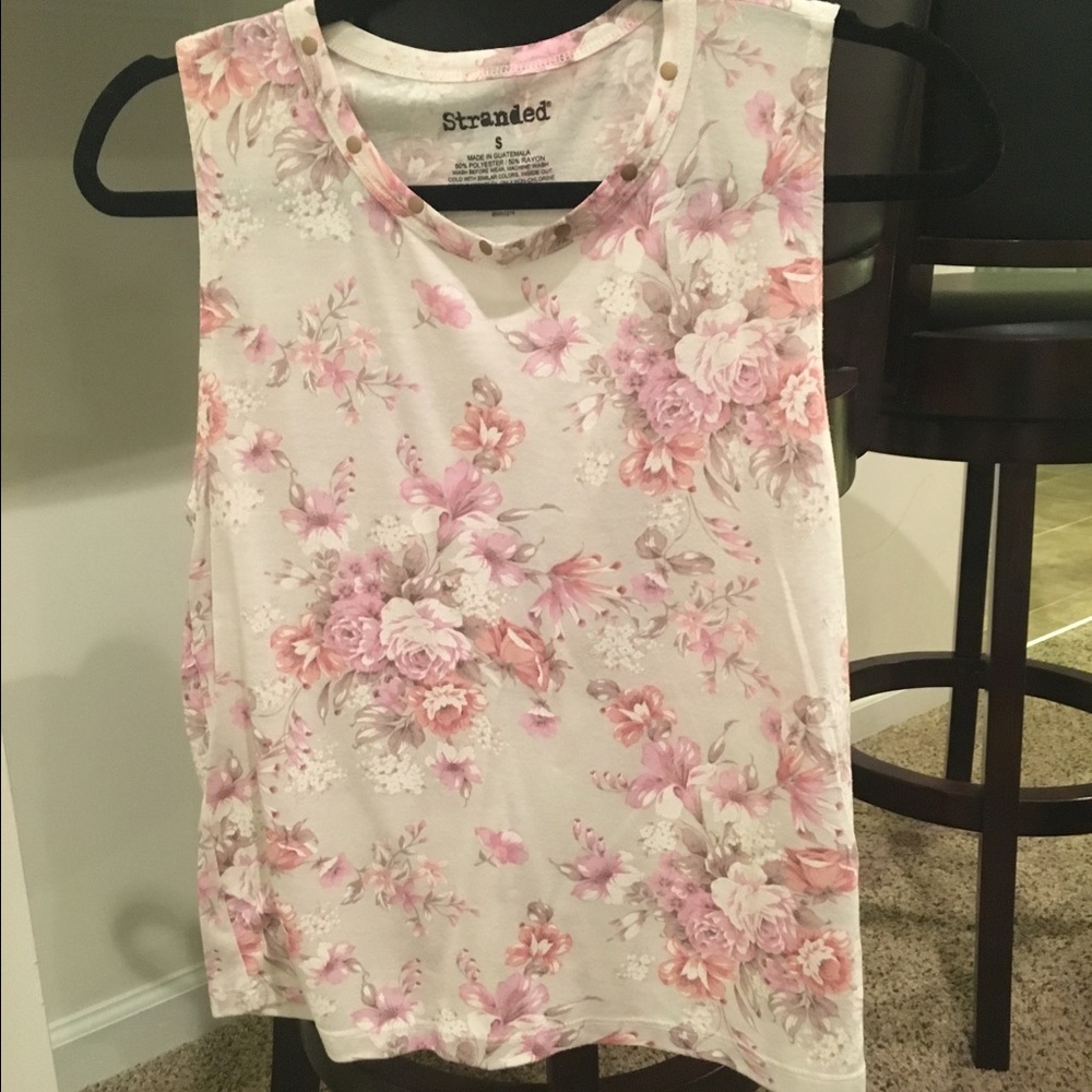 Cream and pink floral tank