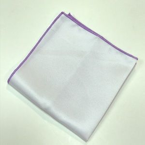 White Pocket Square with Lavender Trim Accent.
