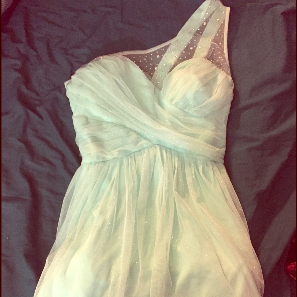 Aqua single strap prom dress