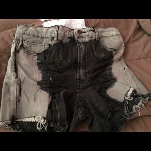 Distressed denim shorts
