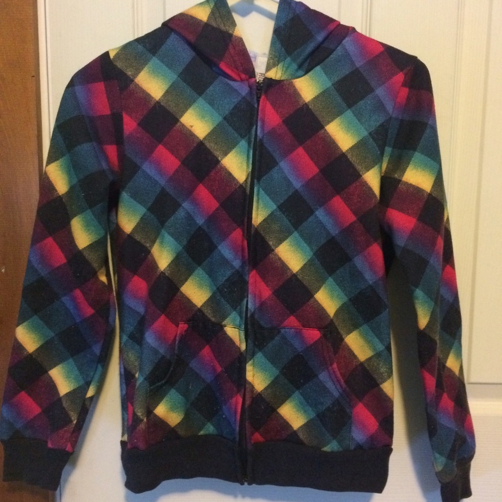 Multicolor Plaid Zip Up Sweatshirt