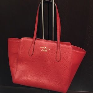 Gucci red leather small swing tote bag