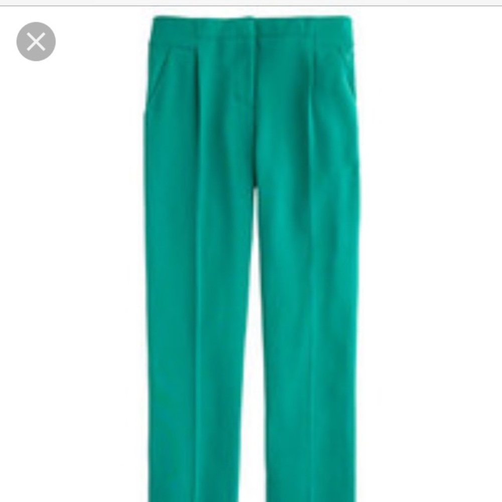 JCrew pleated crepe pants in green, size 6