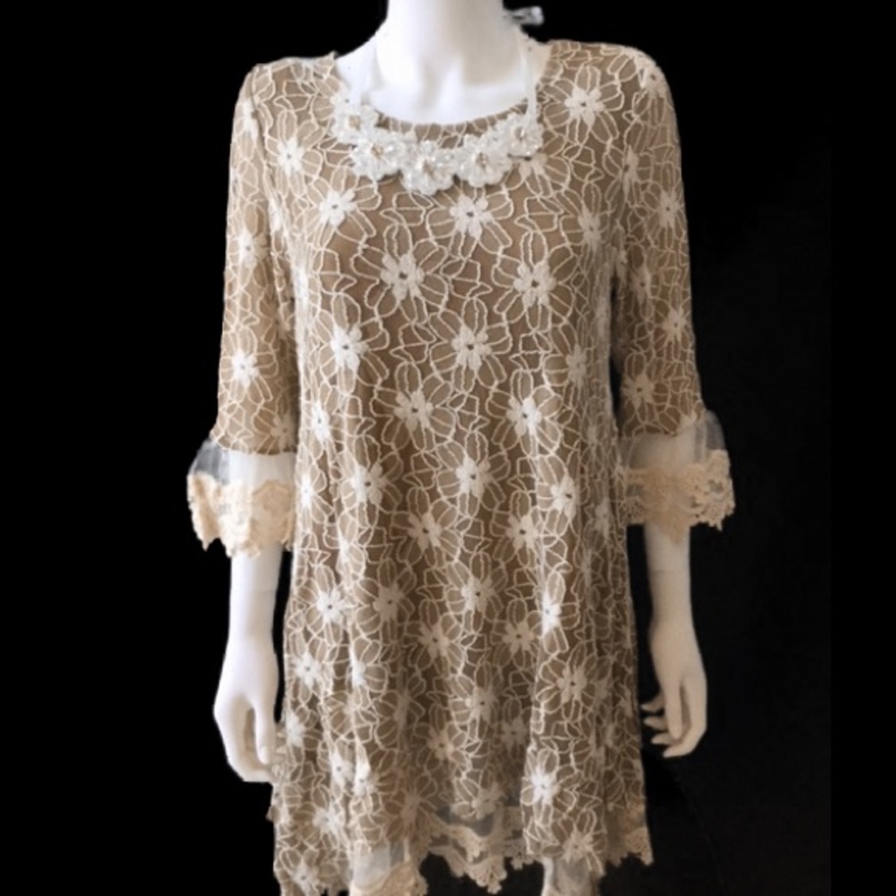 Tan and cream Floral dress