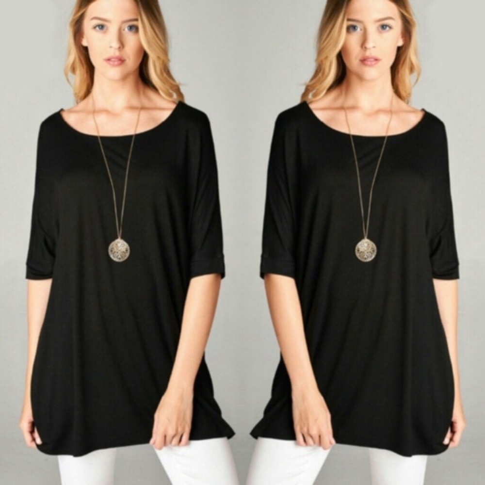 Medium black bamboo jersey dolmen sleeve tunic