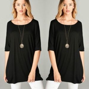 Medium black bamboo jersey dolmen sleeve tunic