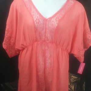 xhilaration XL coral sheer top v neck lace from