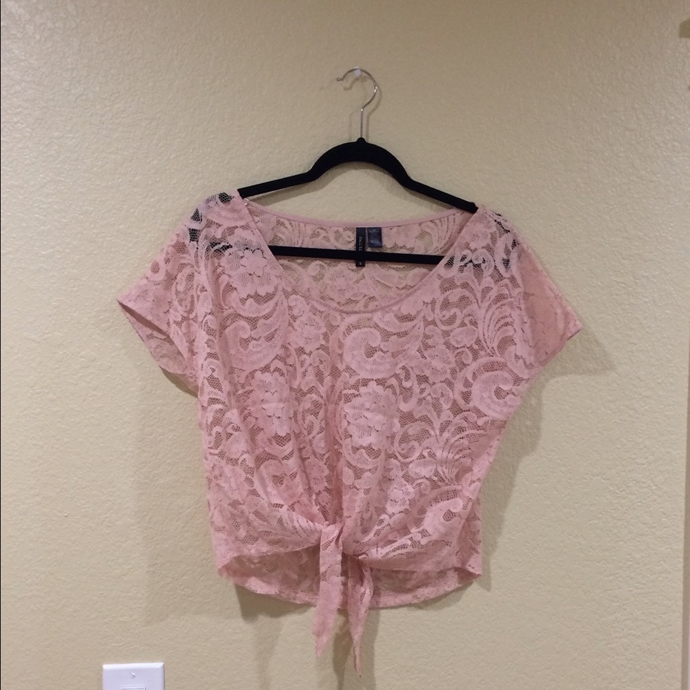 Full tilt pink lace front tie top