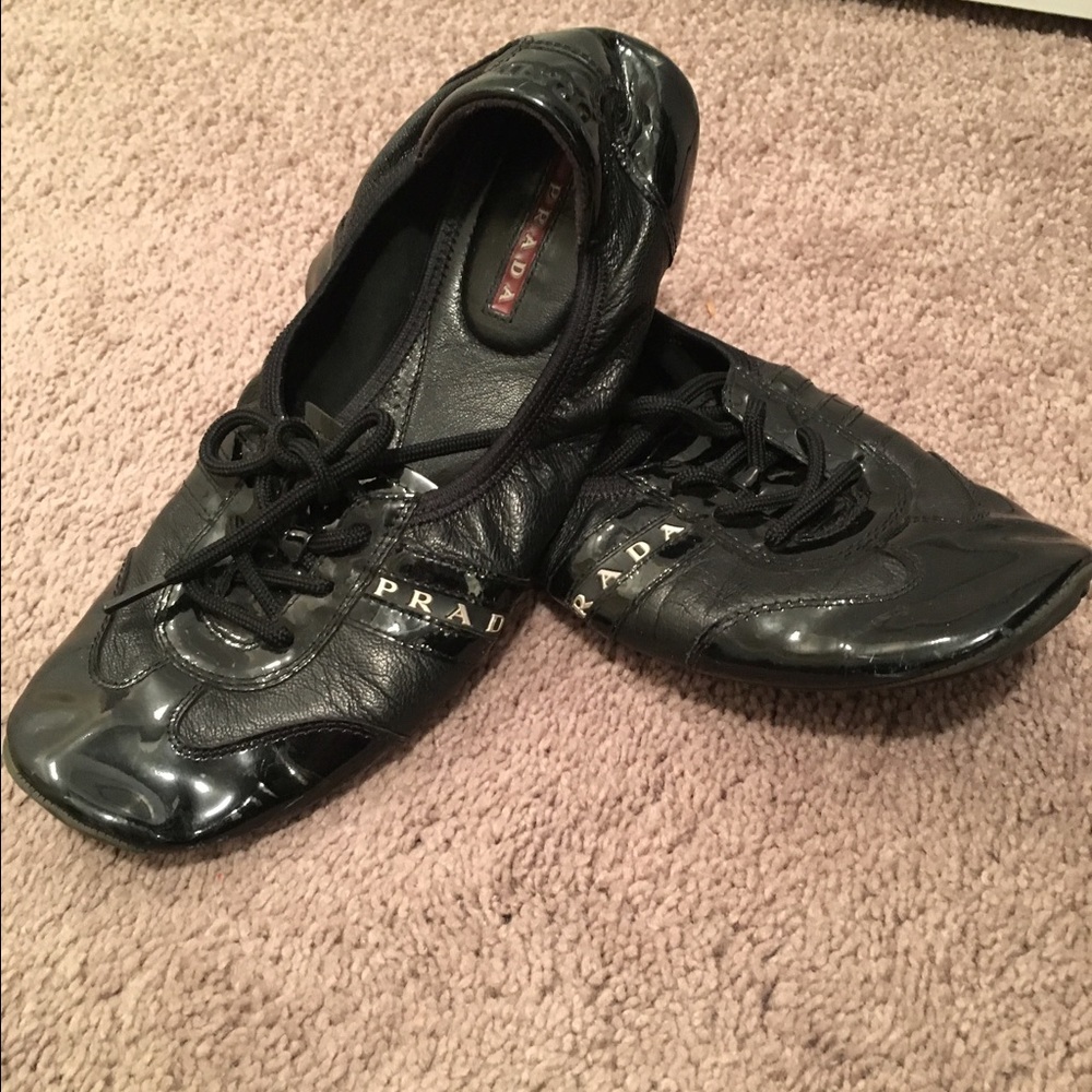 Prada flats sneakers patent black shoes