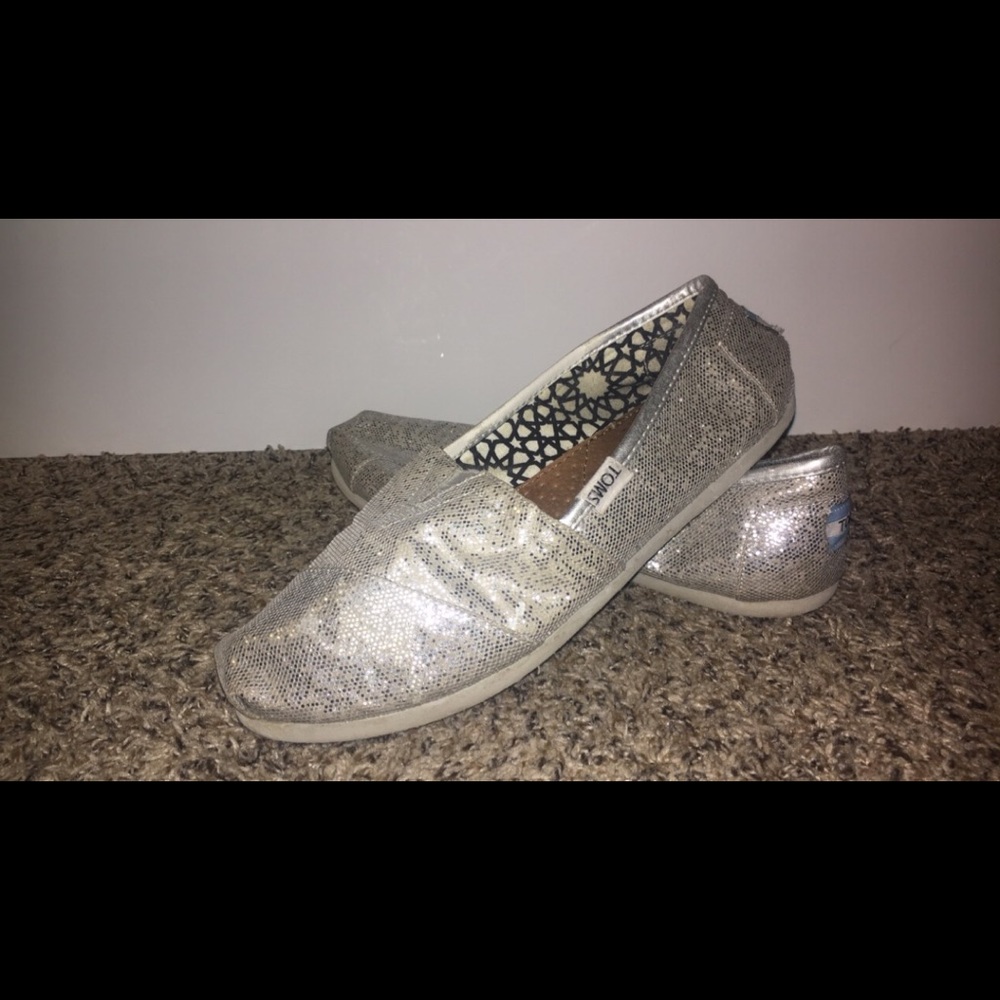 Sparkly grey (silver) TOMS size 9 women's