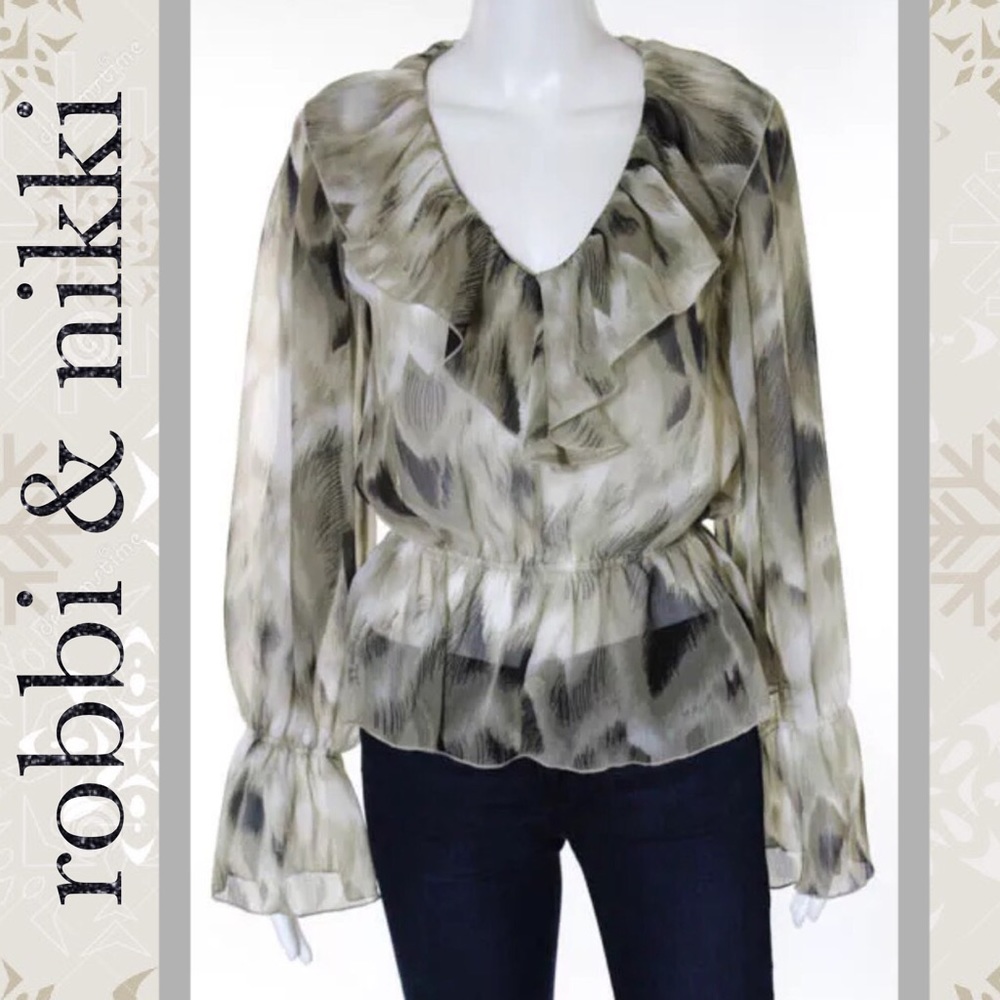 ROBBI & NIKKI Beautiful Sheer Beige Ruffle Blouse