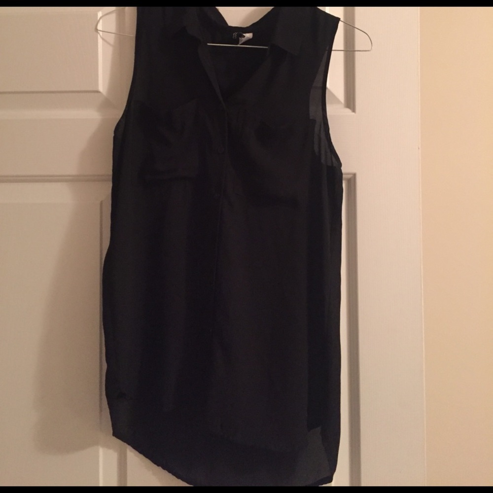 Black chiffon sleeveless button down