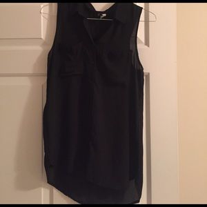 Black chiffon sleeveless button down