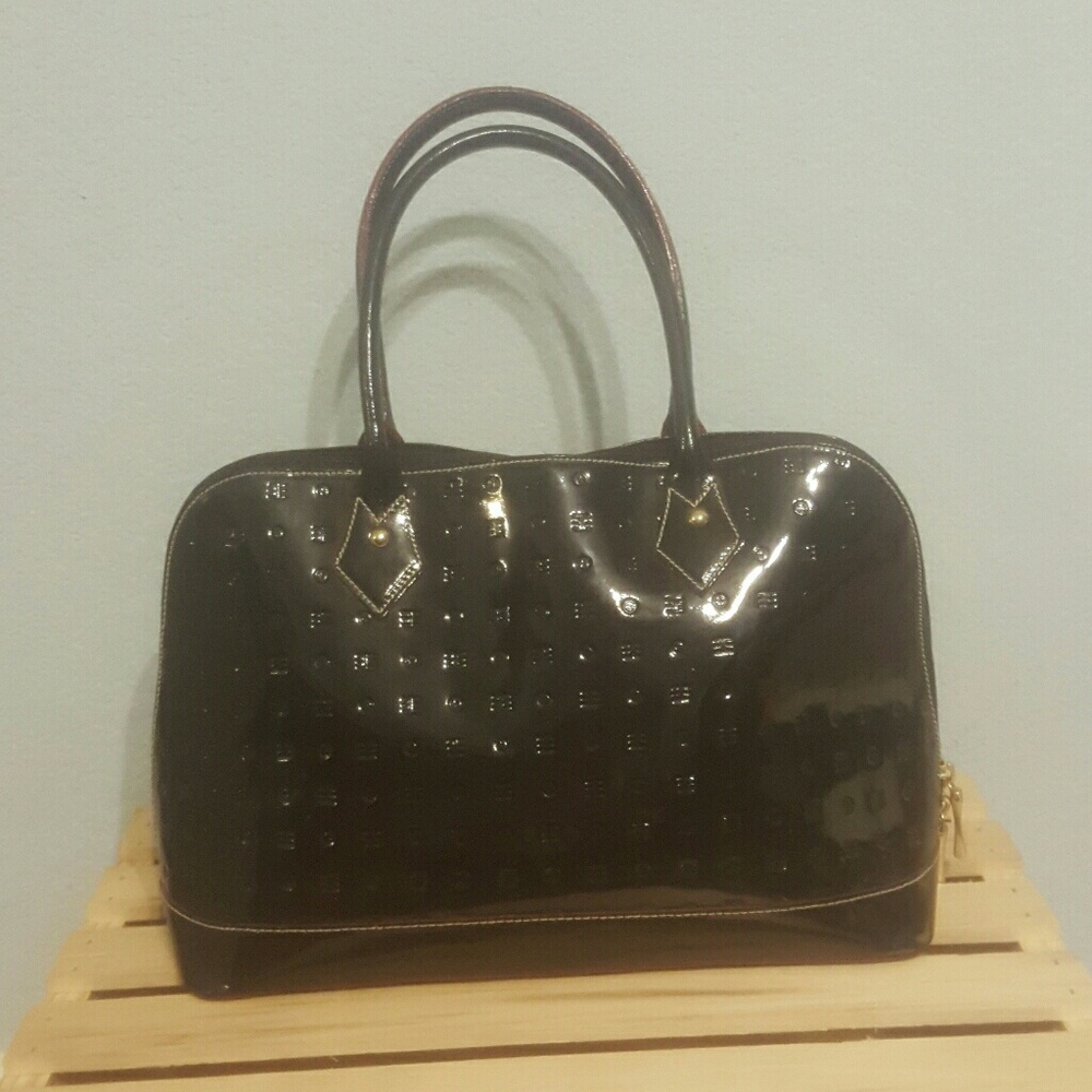 Authentic Italian black patent leather handbag