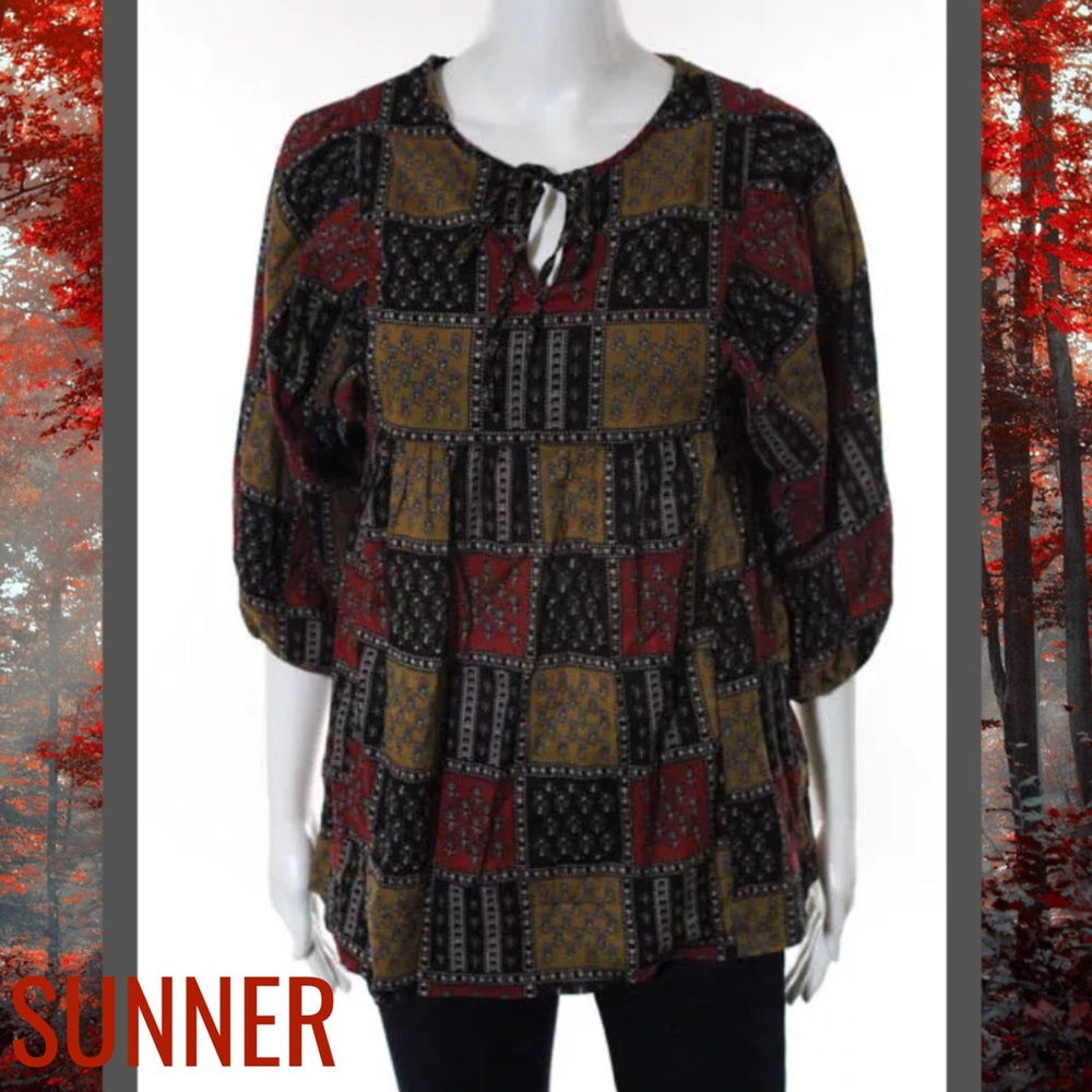 🚨SALE🚨SUNNER Red/Black Boho Chic Peasant Blouse