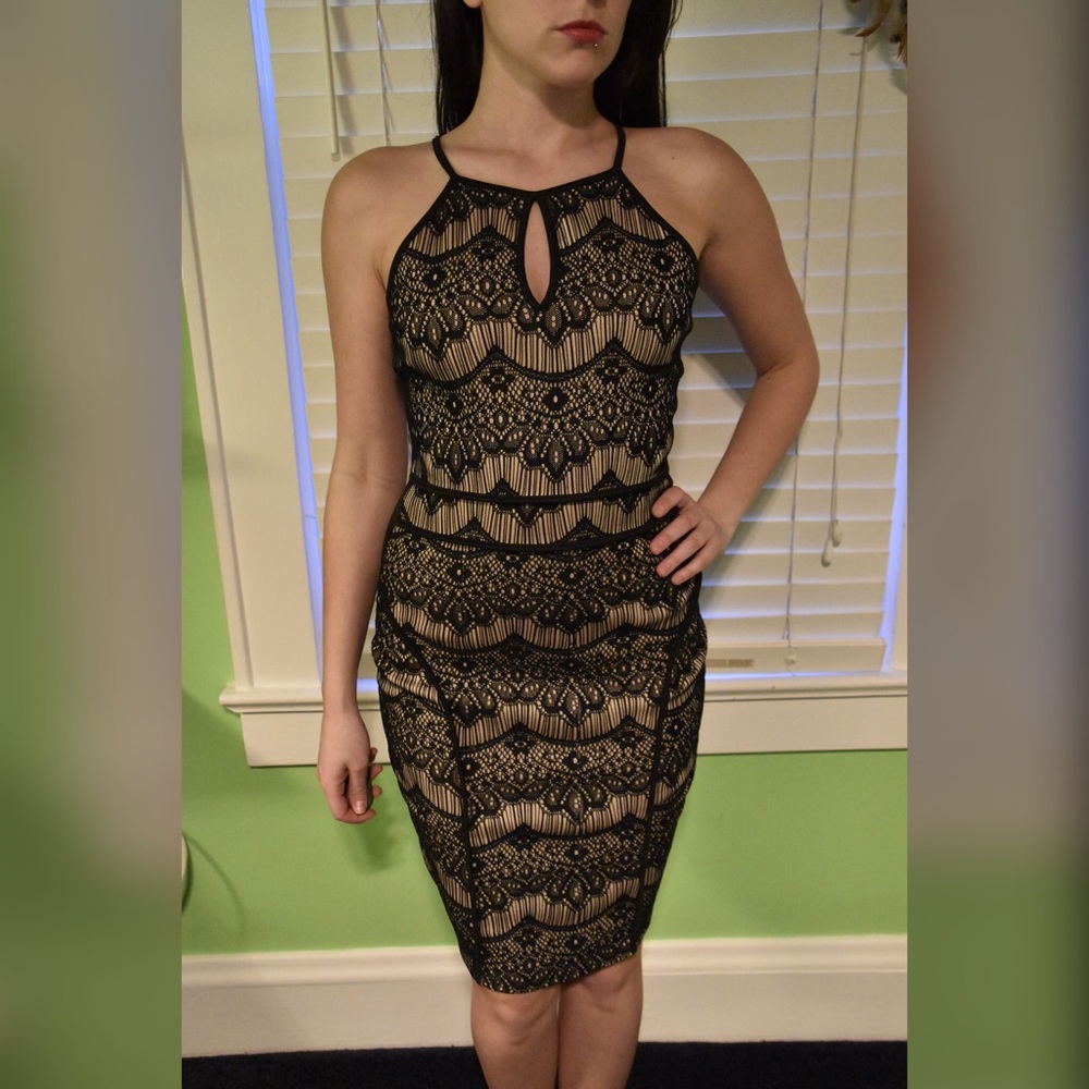 January 7 midi spaghetti strap with keyhole dress